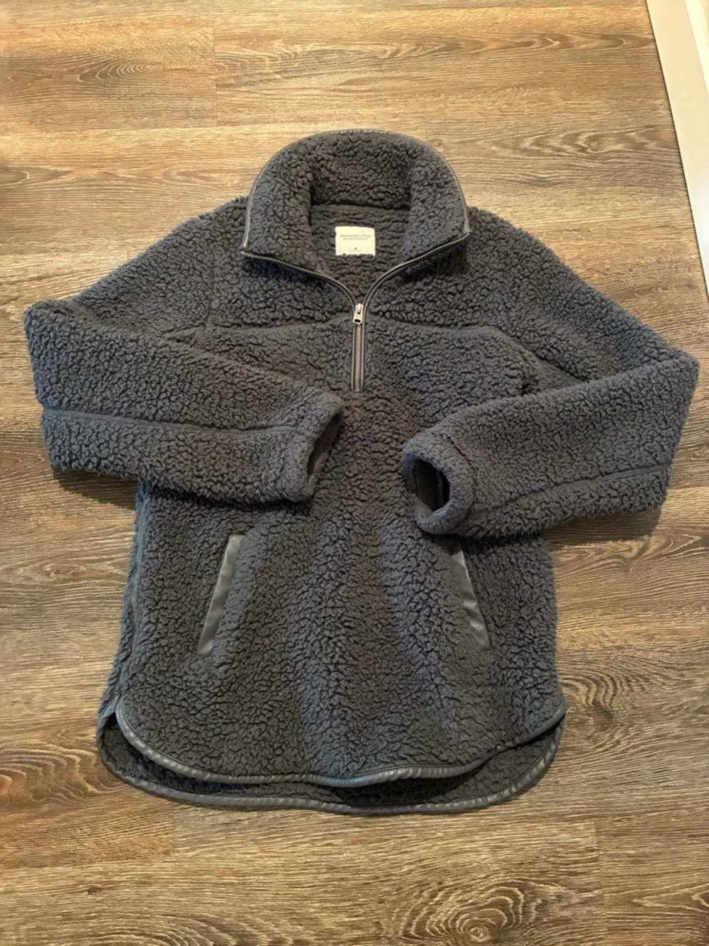 Abercrombie & Fitch Charcoal Sherpa Zip-Up Pullover